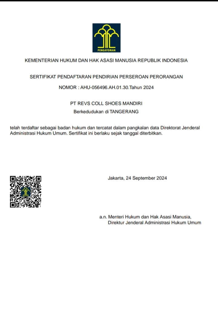 Dokumen Legalitas PT REVS COLL SHOES MANDIRI